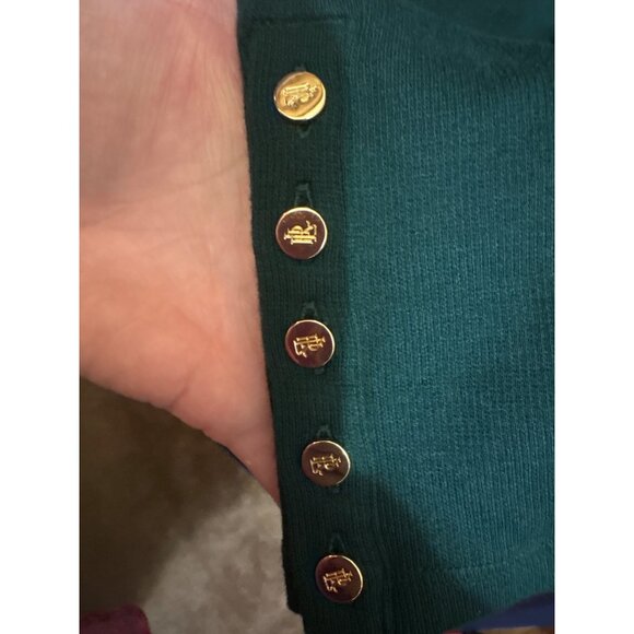 Lauren Ralph Lauren Sz 12 Green Turtleneck Midi Sweater Dress W/ Gold Button Cuf - Picture 4 of 6